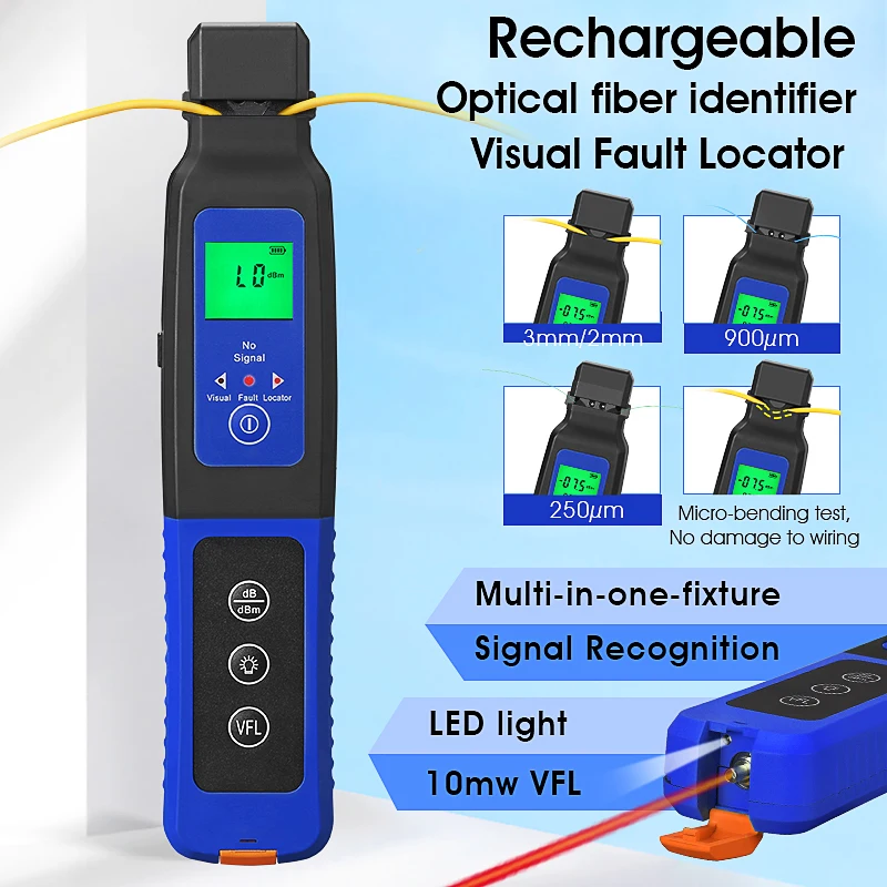 Imagem -02 - Comptyco Aua-c40 Identificador de Fibra Óptica Recarregável Iluminação Led Embutida 10mw Visual Fault Locator Tester de Fibra Óptica