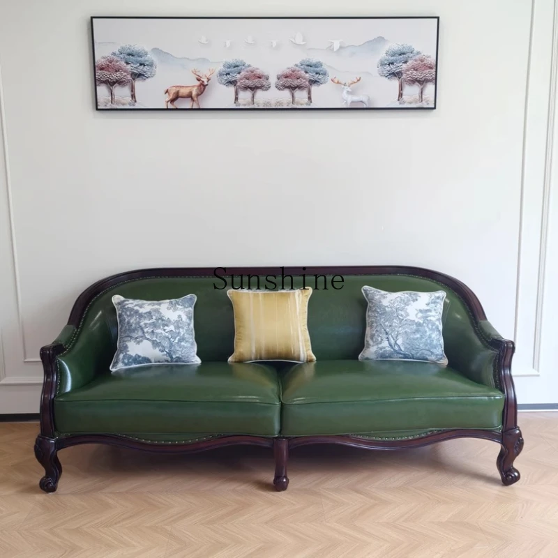 

American simple and beautiful leather sofa full solid wood frame small apartment simple style