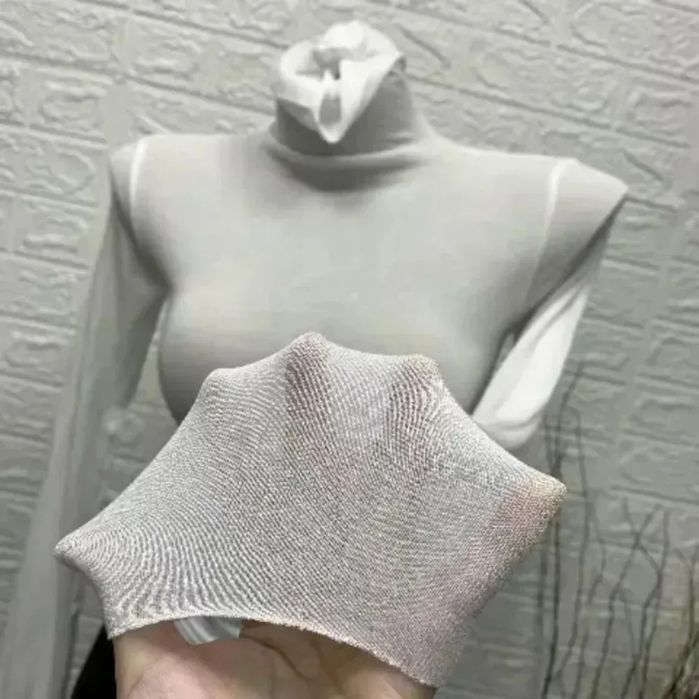 الياقة المدورة ضئيلة عالية الجودة عادي تي شيرت المرأة القطن مطاطا الأساسية الإناث بلايز كم طويل مثير رقيقة تي شيرت انظر من خلال 2025