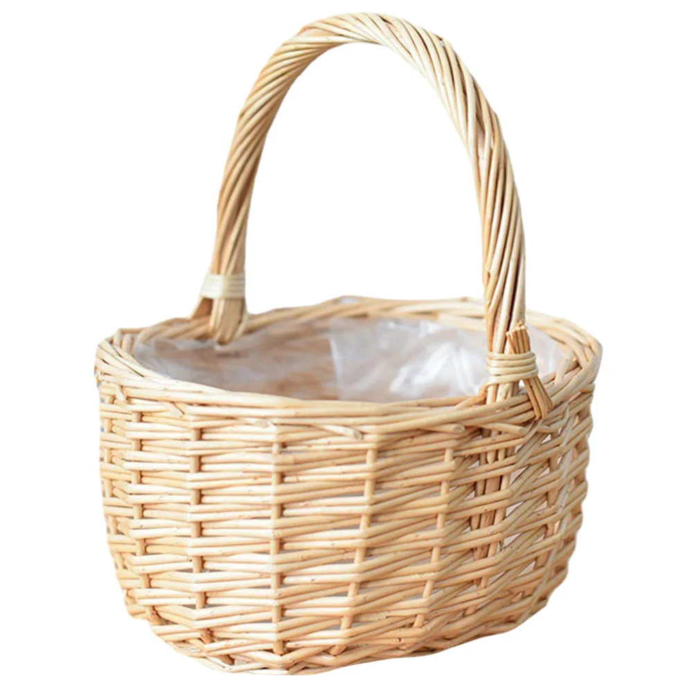 

Natural Portable Egg Basket Lovers Picnic Decorative Woven Rattan Flower Girl Baskets Household Holder