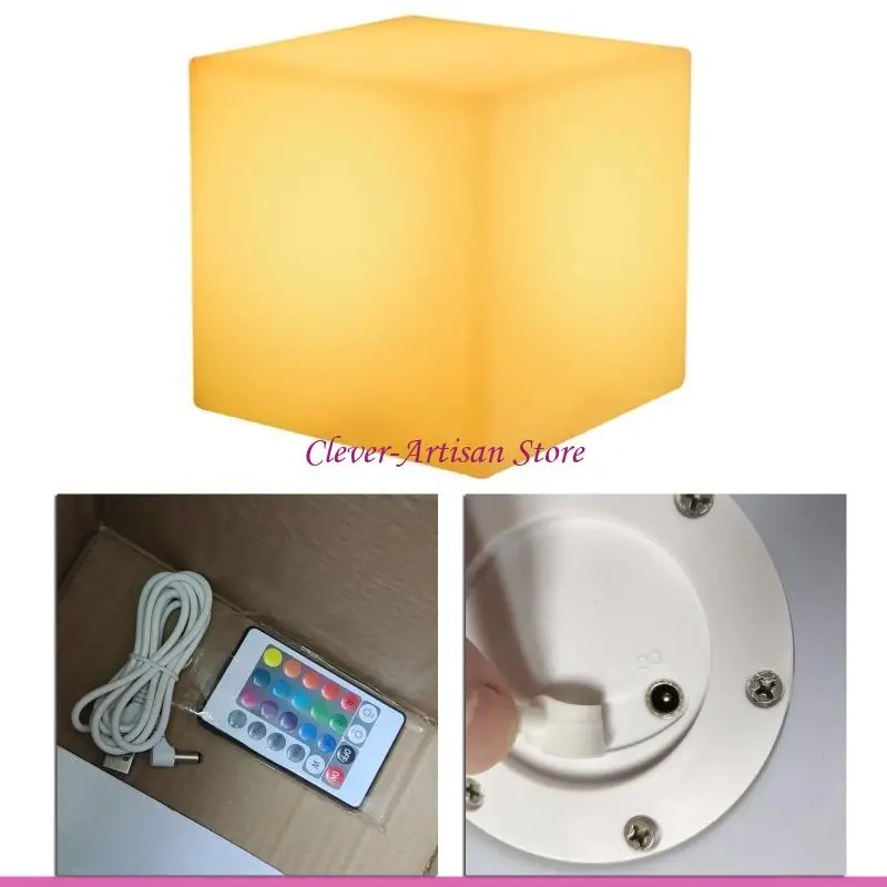 E06B Glowing Cube Square Stool LED Light Cube for Seat Chair Waterproof Rechargeable