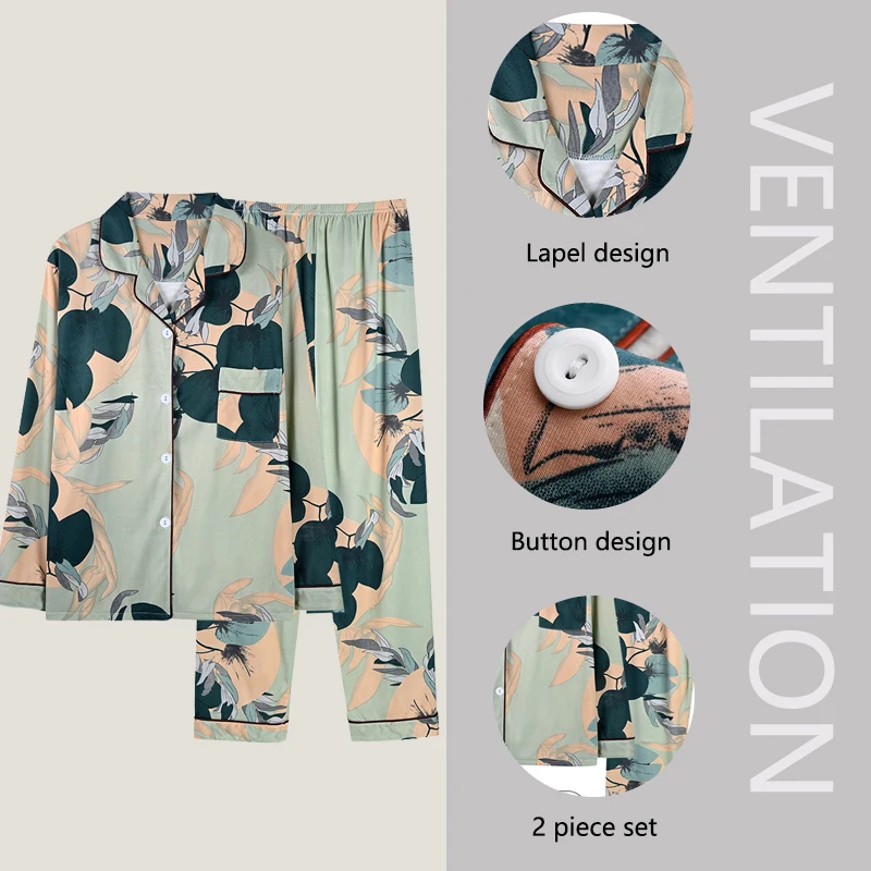 Big Size Sleepwear Autumn and Winter Women Cotton Pajamas Set Long Sleeves Long Trousers Homewear Girl Victoria Secret Pajamas