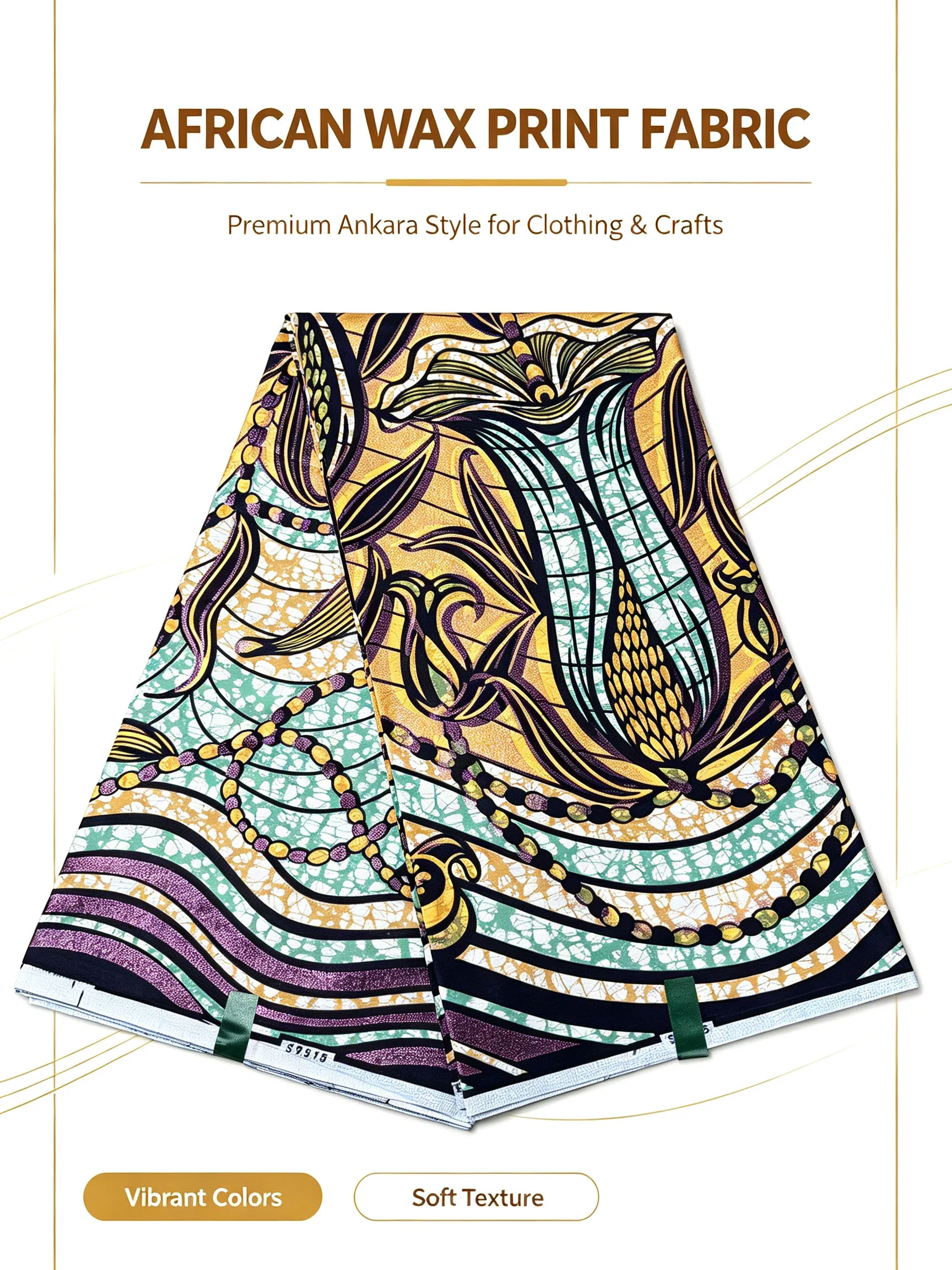 African Golden Wax Ankara Fabric Glitter Corn Pattern Batik Cloth 6 Yards Cotton Material For Nigerian Women Dress Sewing Pagne view 5