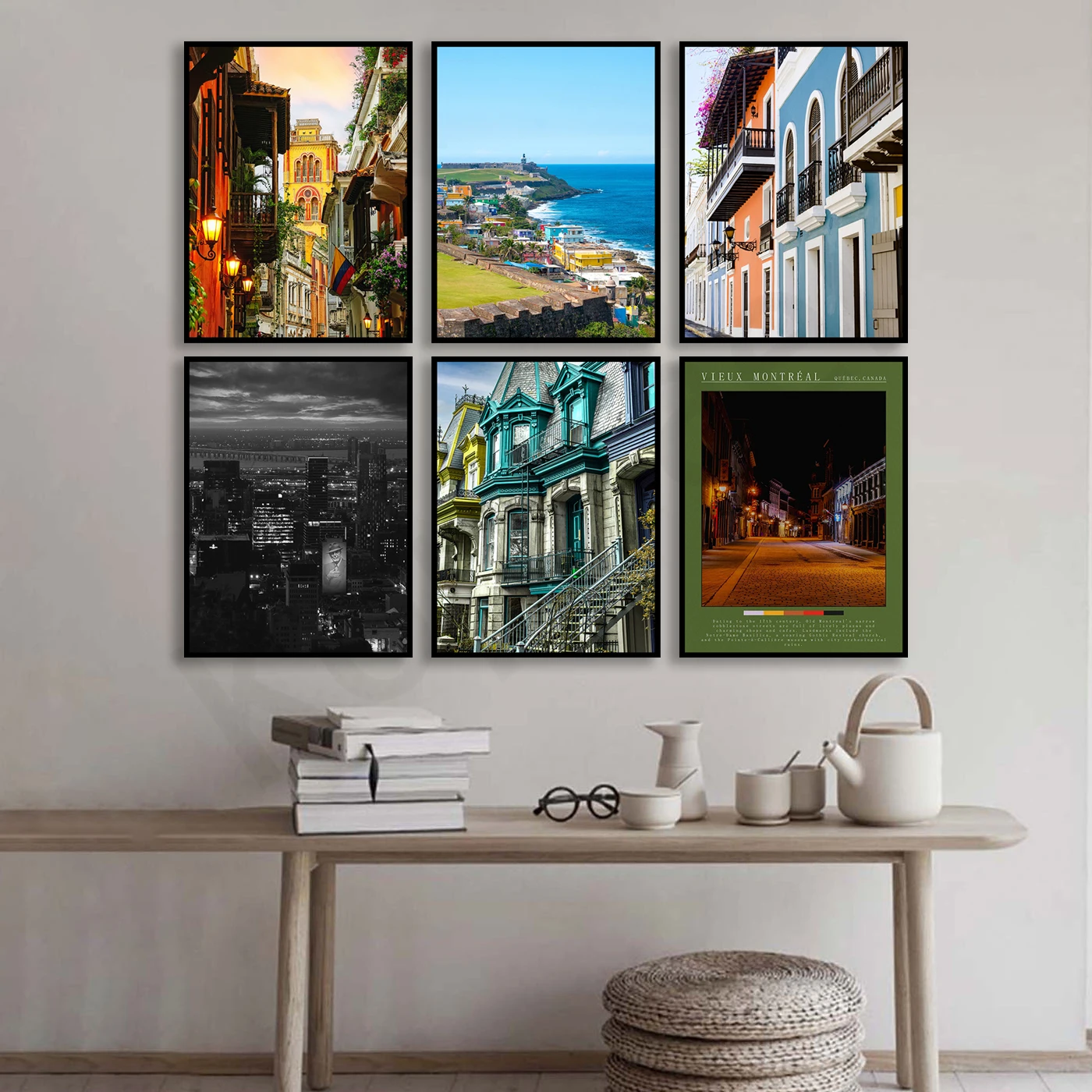 Montreal Quebec San Juan Puerto Rico Cartagena Colombia. Paisaje de viaje en la ciudad. Póster artístico para decoración de pared del hogar