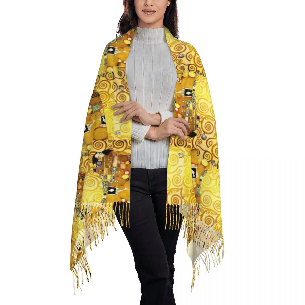 Gustav Klimt The Embrace Scarf Tassel Scarves for Women Soft Warm Shawls and Wraps Long Fall Winter Shawl Wrap