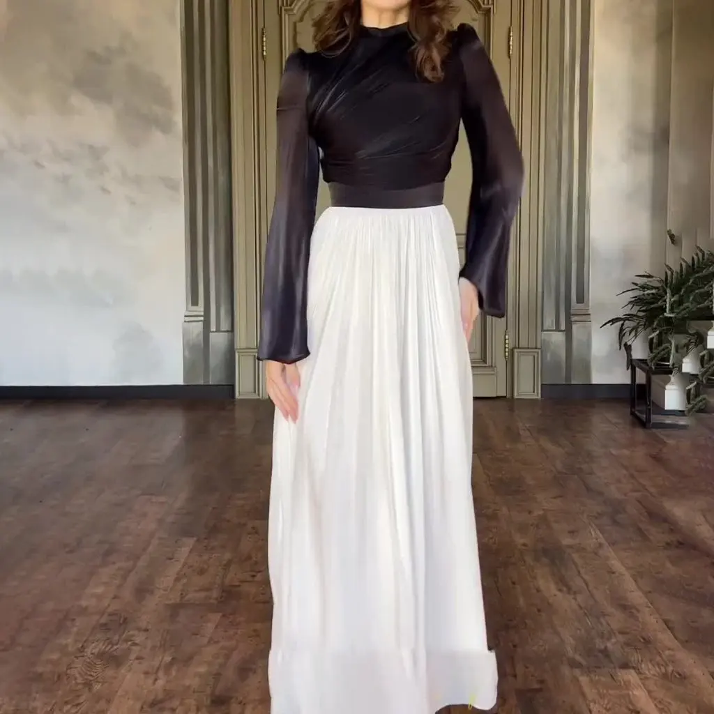 Ladies Mercerized Dress Slimming Waist Design Autumn New European American Style Women's Clothing