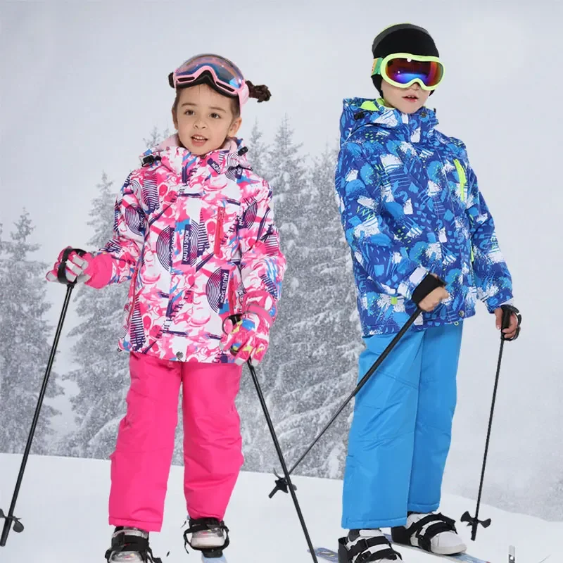 2020 Kids Winter Ski Suit -30 Degree Waterproof Snow Jackets + Pants Boys Girls Brand