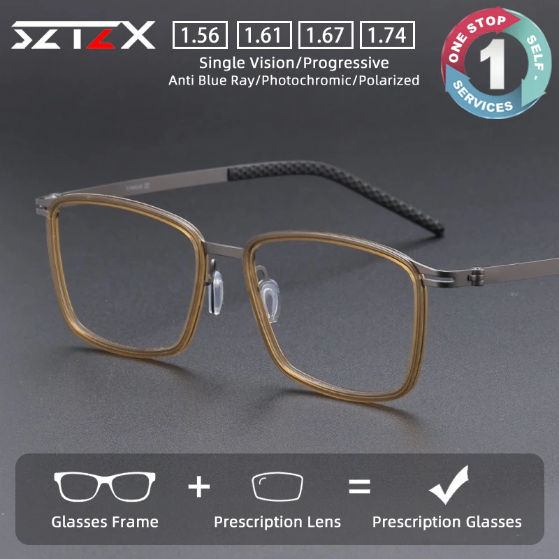 

SZTZX Retro Lightweight Pure Titanium Prescription Glasses Anti Blue Light Rectangle Myopia Glasses Progressive Reading Eyewear
