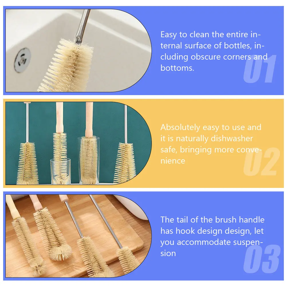 3Pcs Heavy Duty Bottle Cleaner Brush with Hook Handle for Hard to Reach Corners Dishwasher Safe Lightweight Portable Bottle