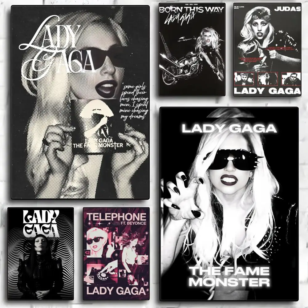 Póster de la cantante L-lady Gaga, adhesivo artístico de pared de papel PP moderno, decoración minimalista para cafetería, oficina, bar, decoración de pared del hogar, regalo