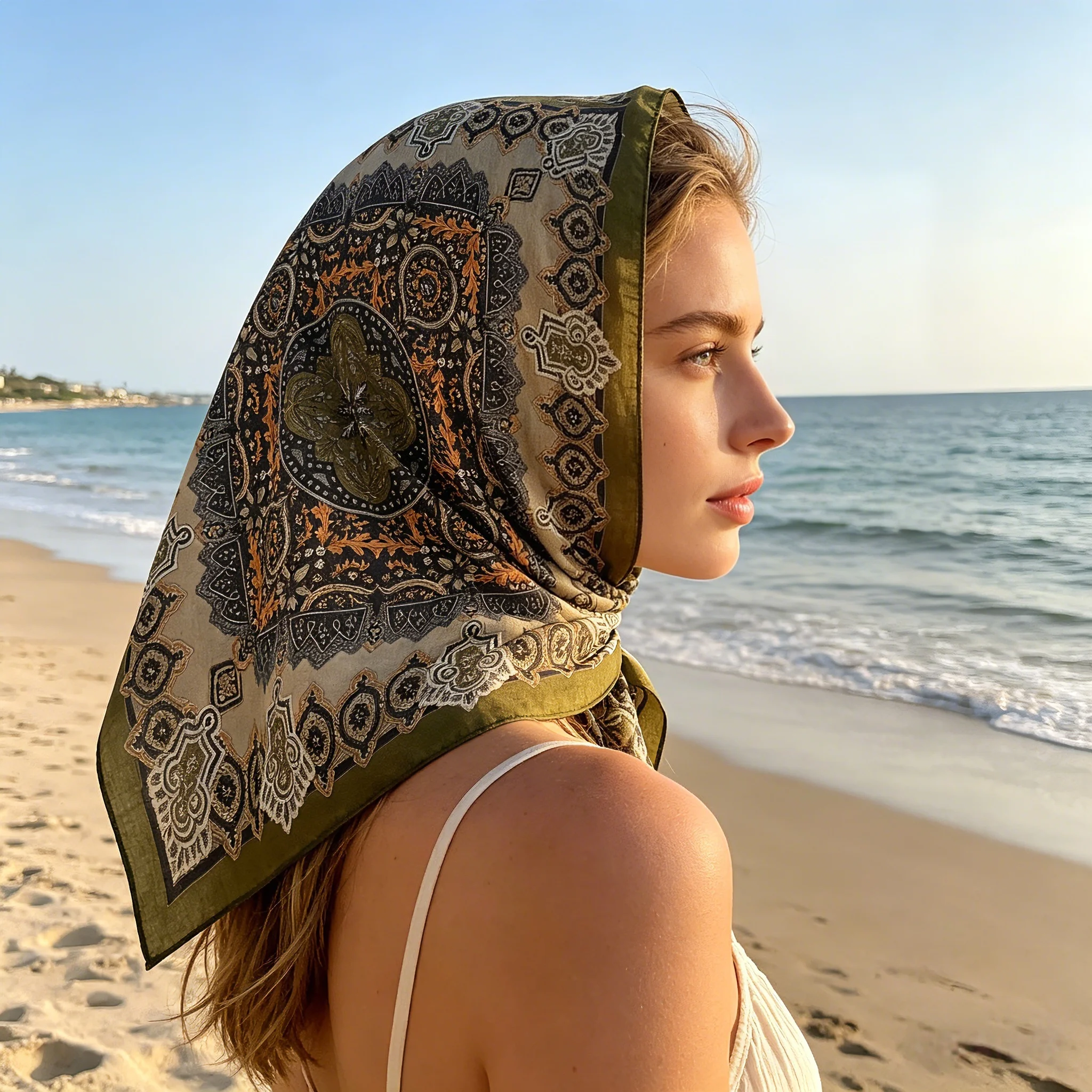 

68cm Fashion Bandana Neck Scarfs For Women Floral Print Handkerchief Hijab Scarf Female Luxury Headband Soft Neck Scarves
