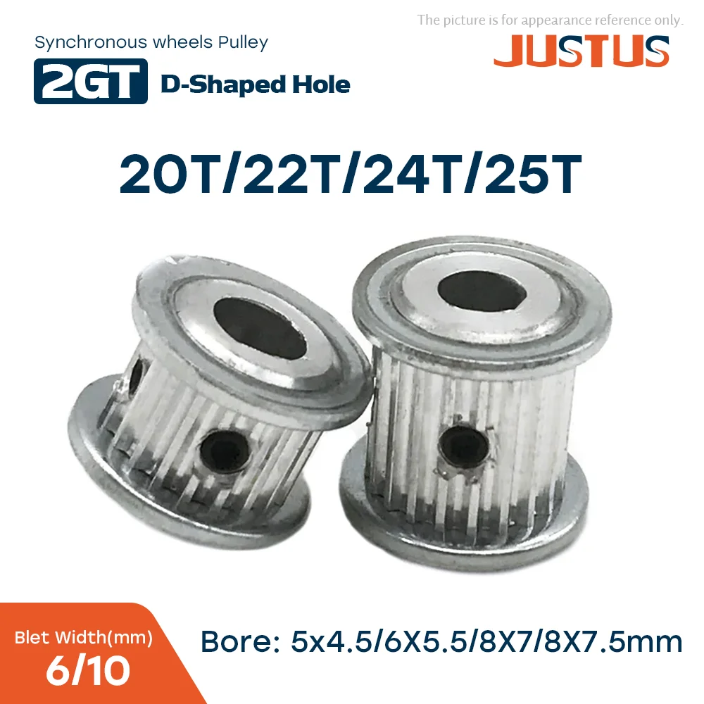 

2GT 20/22/24/25 Teeth Timing Pulley D Hole 5x4.5 - 8x7.5mm High Torque Synchronous Pulley GT2 Belt width 6/10mm