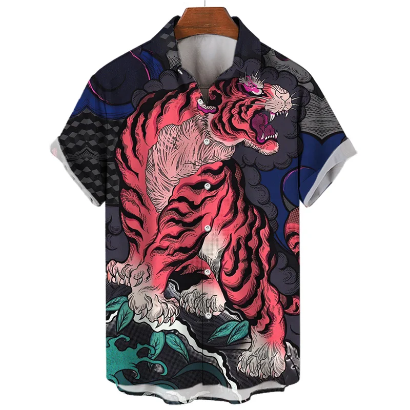 Camisa hawaiana de gran tamaño con estampado de animales para hombre, ropa con estampado de animales, diseño de vacaciones, moda Dazn, nueva