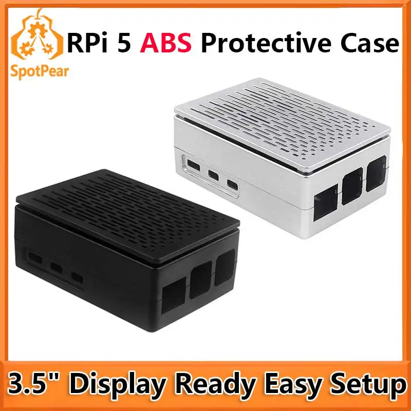 Raspberry Pi 5 ABS Case 3.5inch Display Stripe Compatible Multi-Purpose with Removable Cover and Fan Mount For PI5
