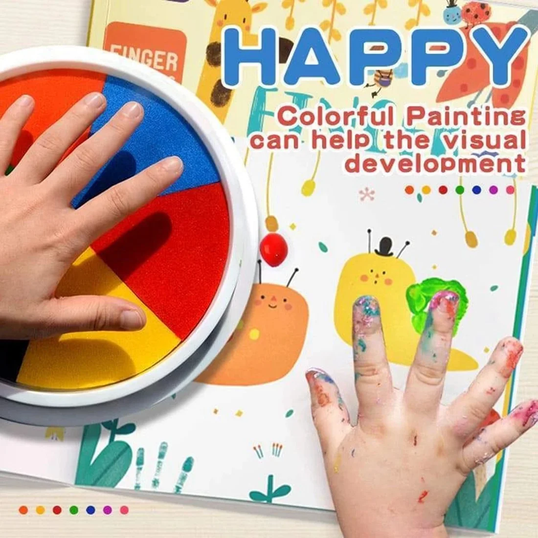 Kit de almohadilla de pintura de dedo divertida para niños, manualidades de pintura DIY, lavable, herramienta de barro educativa, libro de dibujo, 6 colores