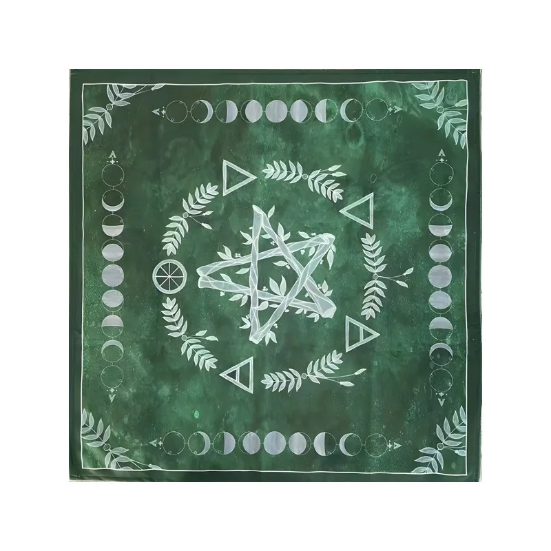 

Pentagram Moon Phases Green Altar Cloth Mystical Witchcraft Decor Square Tablecloth for Tarot Reading Meditation Home Room Decor