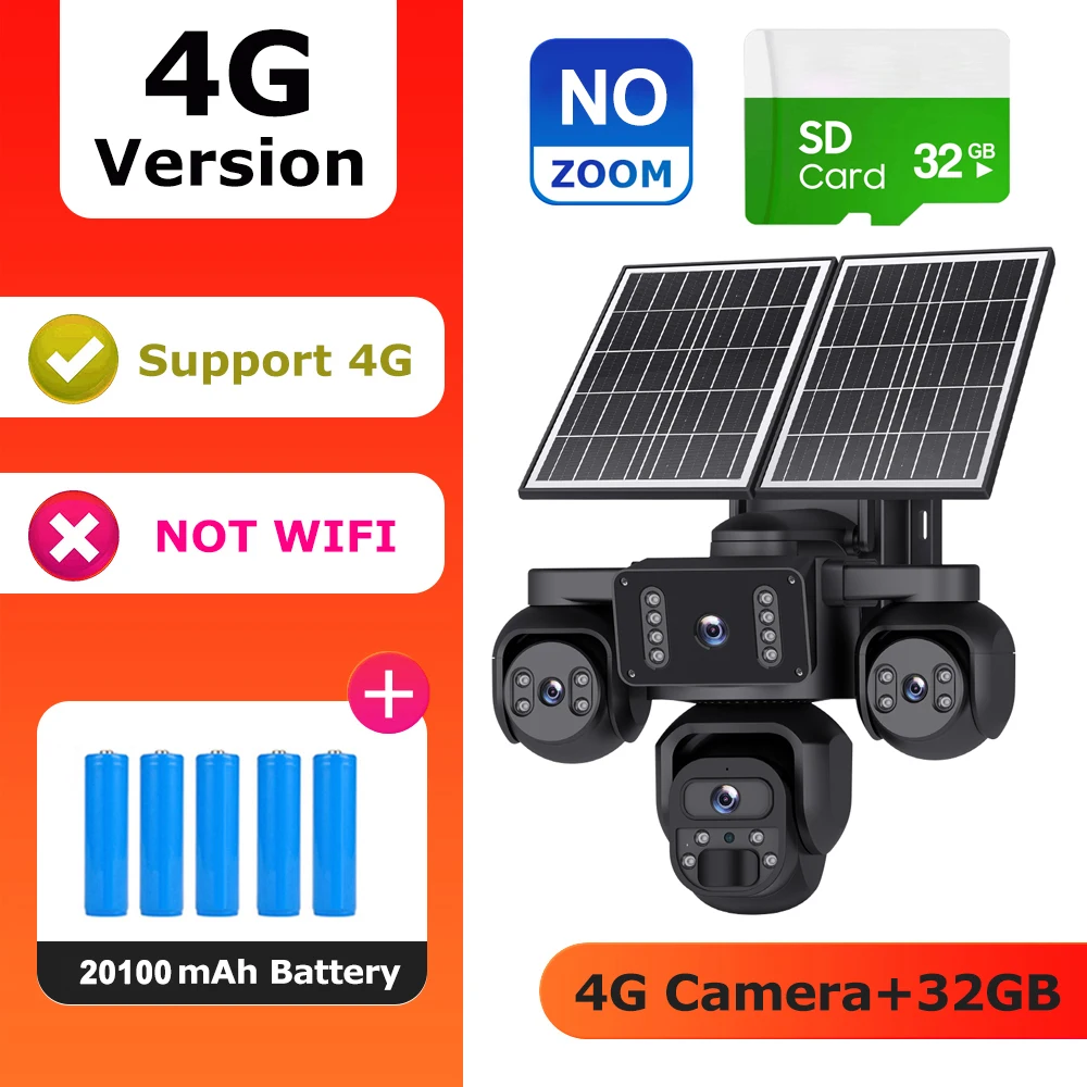 SHIWOJIA 20MP 10X ZOOM Camera Solar 4G SIM 5 Lenzen 4 Schermen Beveiliging 360° °   Automatische tracking-systemen voor thuisbewaking