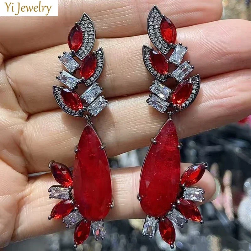 Water Drop Pendant Earrings Red Orange White for Wedding Bride Evening Party Jewelry Female Gift