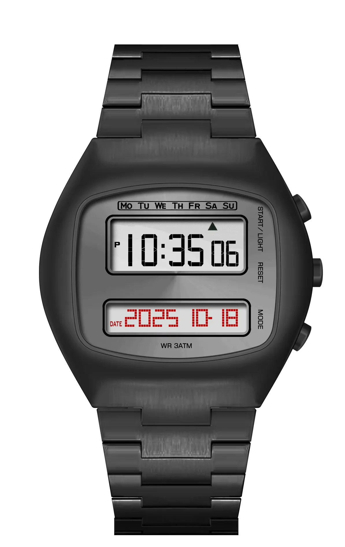 TV  Design Retro 1970s Electronic Digital Watch LCD Display Stainless Steel Case Classic Curved Design For Couple Lovers