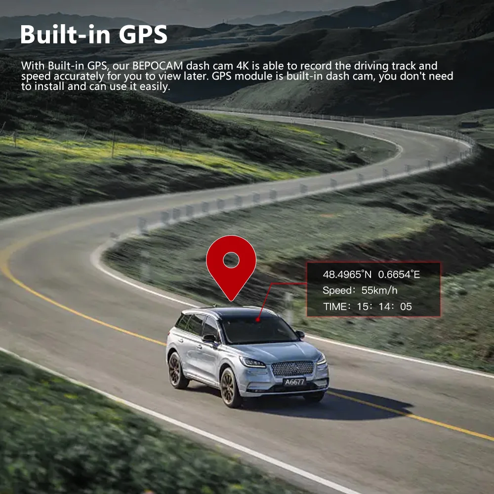 Soybean ZD46 4K Action Camera for Car Dashcam Built in GPS & WiFi 2'' Dual Channel Screen Video Recording G-Sensor with Rear Cam