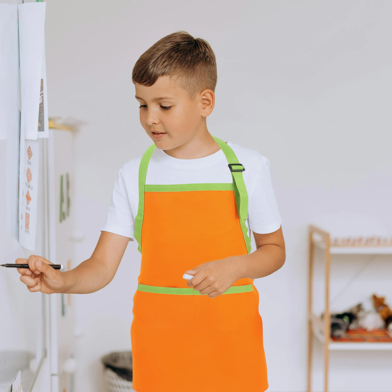 

2pcs Kids Aprons For Children 5-7 Years Adjustable Neck Strap Pockets Polyester Baking Painting Smock For Boys