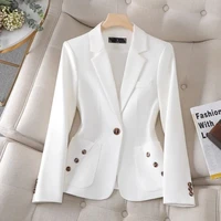 Primavera otoño mujer Blazer azul negro blanco Blazers señoras ropa de trabajo de negocios manga larga un solo botón chaqueta Formal femenina 4XL