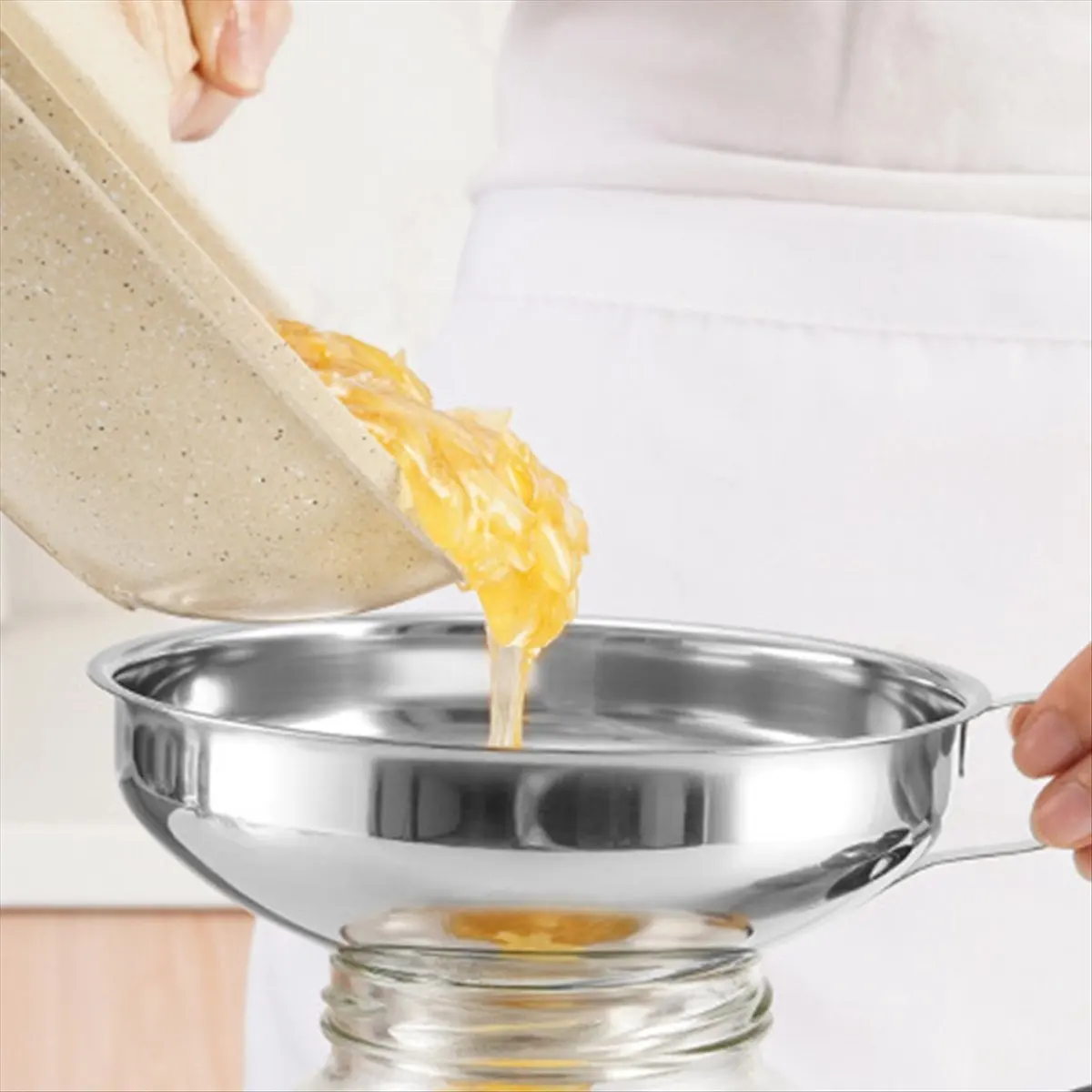 2026 Trend Stainless Steel Household Wide Mouth Funnel Salad Dressing Large Diameter Funnel Jam Funnel Gold