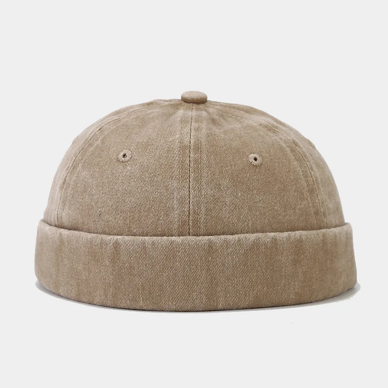 Einfarbig Gewaschen Docker Beanie Brimless Cap Mode Hip Hop Männer Schädeldecke Einfarbig Manschette Docker Fischer Mützen Straße Hüte – Detail 5