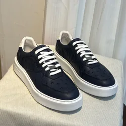 New Men's Shoes Autumn Winter Board Versatile Trendy Genuine Ostrich Leather Suede Casual Fashion Lacing Blue Mens Leather Shoes
