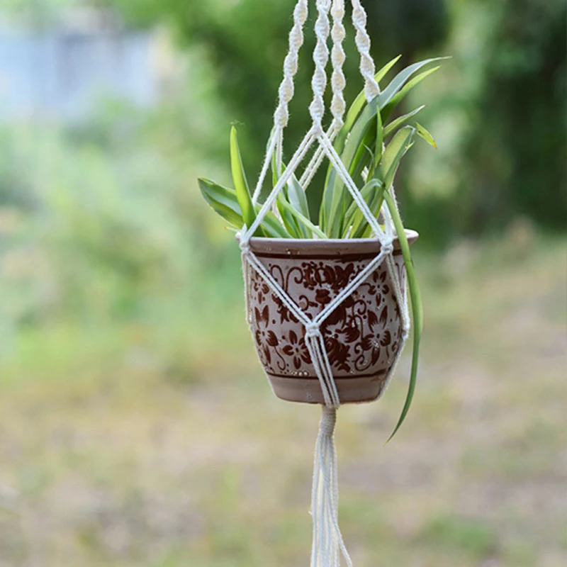 Vintage Macrame Plants Hanger Hook Flower Pot Holder 4 Legs String Hanging Rope Wall Home Garden Balcony Decoration Basket 1pc