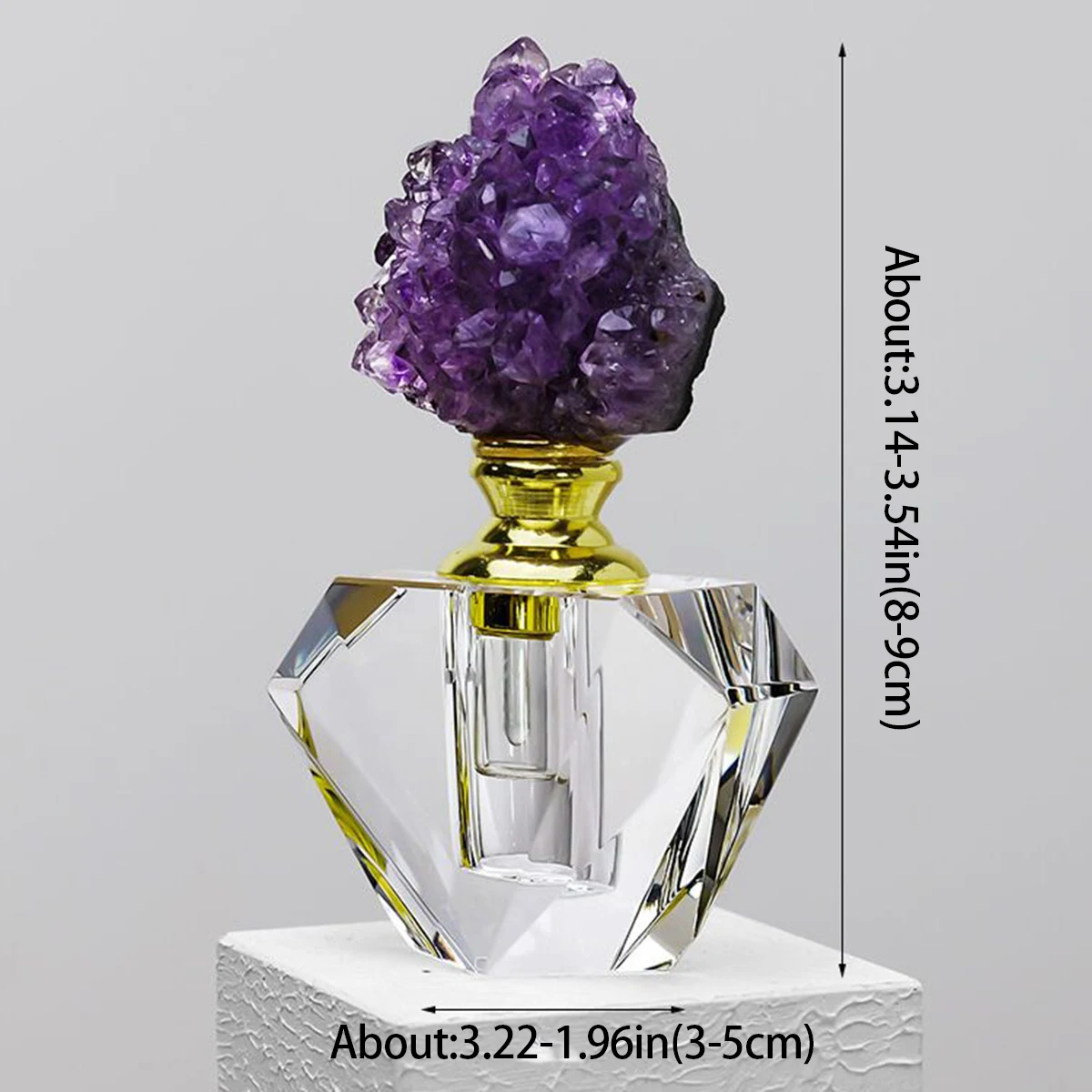 1PC Natural Crystal Gem Amethyst Cluster Healing Stone Essential Oil Bottle Empty Refillable Perfume Dropper Bottle