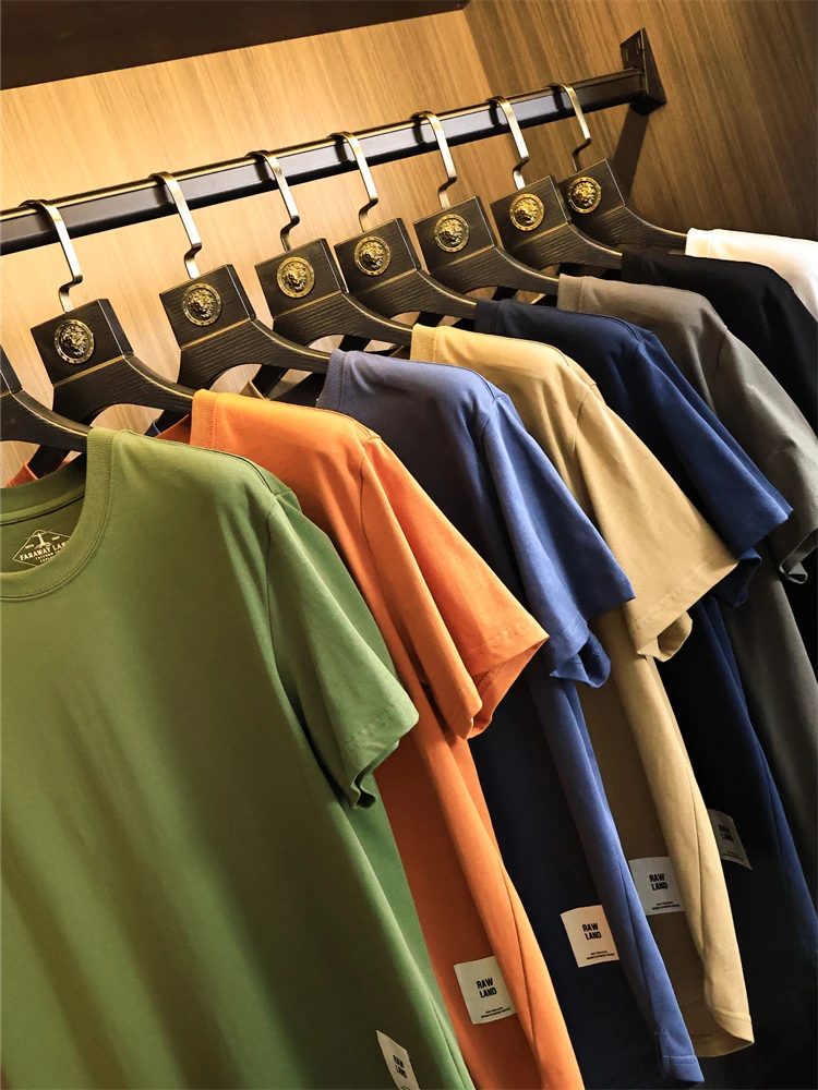 

300G High Yarn Full Cotton Soft Skin-friendly Summer Men's Candy Color Blo round Ne Basic ort Sve T-irt