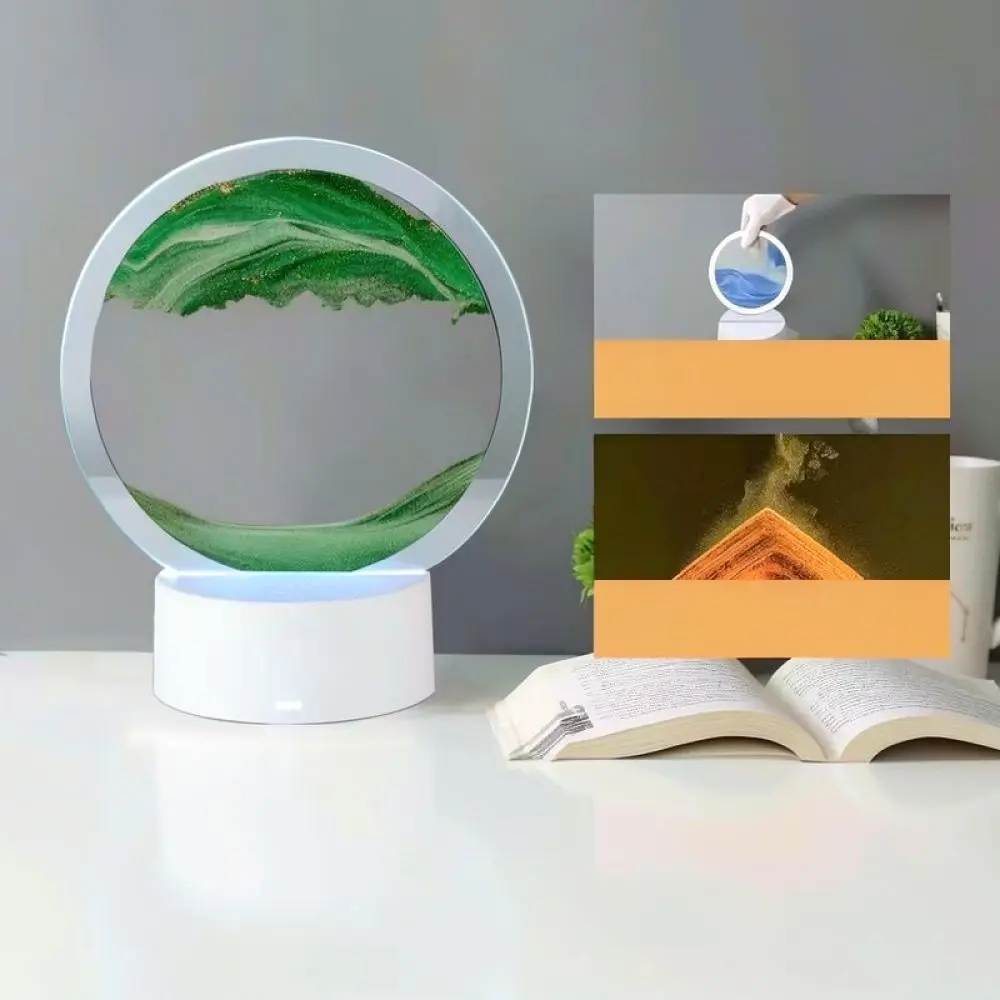 Elegant Dynamic Sand Art Table Lamp 3D Flowing Sandscape Night Light Creative Desktop Decor Modern Office Ornament