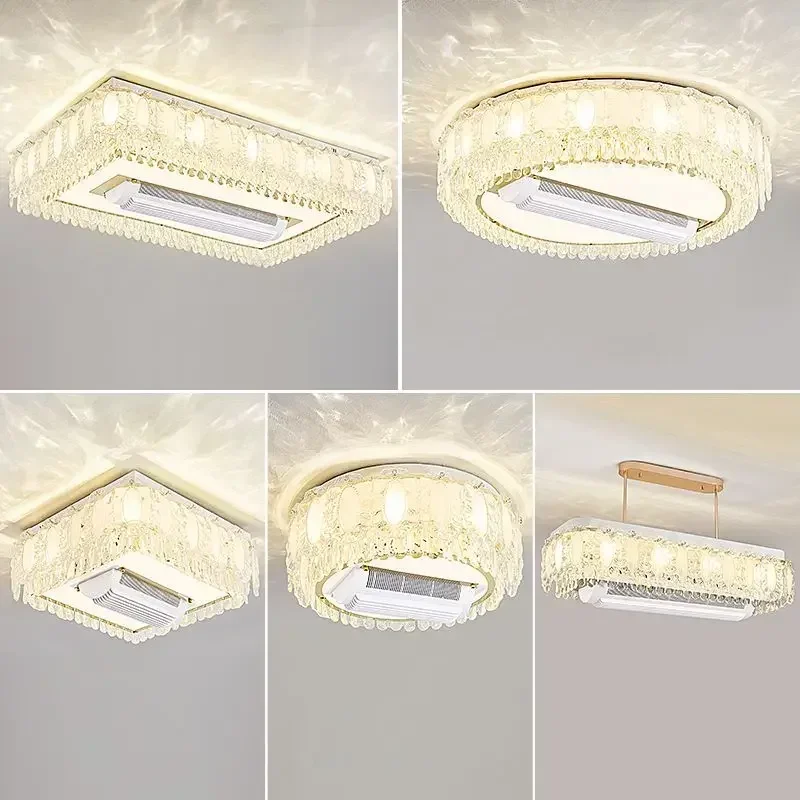 

Modern living room fan light crystal bladeless silent LED light remote control Nordic luxury dining room bedroom decoration fan