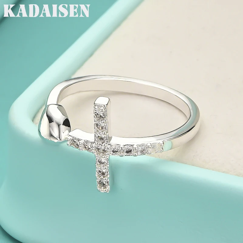 

925 Sterling Silver Cross Zircon Heart Ring For Women Wedding Engagement Party Fashion Jewelry