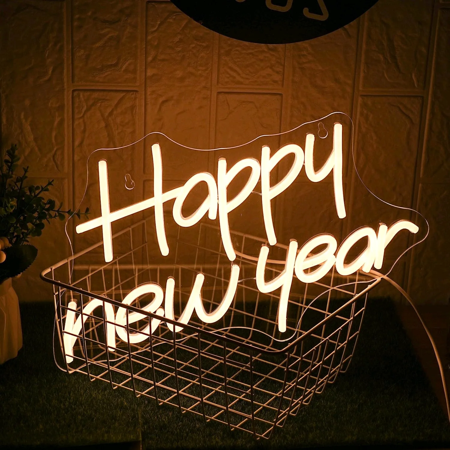 LED light acrylic backplate Happy New Year light neon art wall decoration for party bar home adjustable brightness