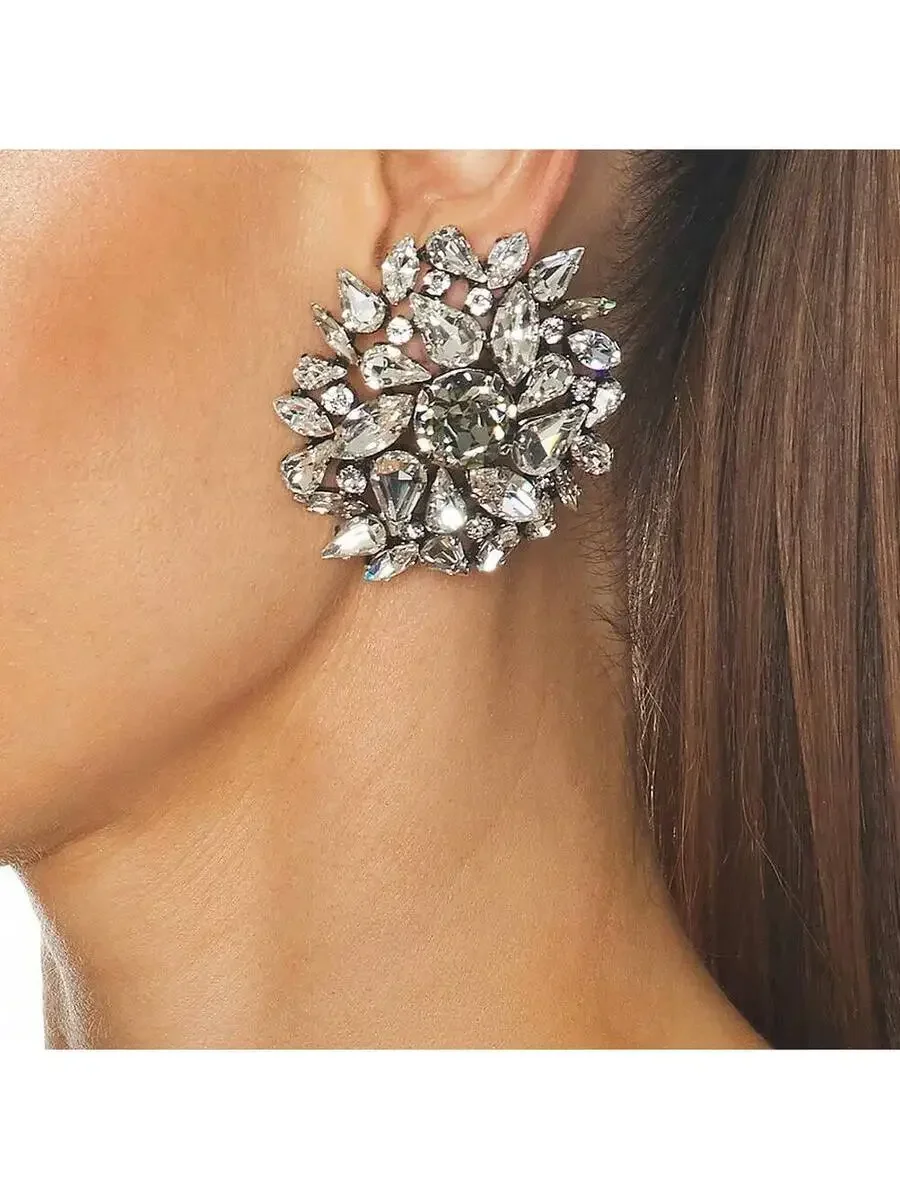 

Retro Floral Rhinestone Clip Earrings For Women No Piercing Elegant Fashion Statement