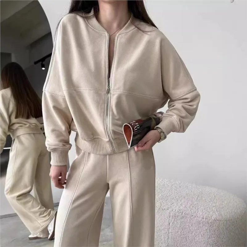 Autumn Zipper Cardigan Sets To Woman 2024 Tracksuit Suits Solid Baggy Pants Sportswear Women Sweater 2 Piece Set Women Outfits