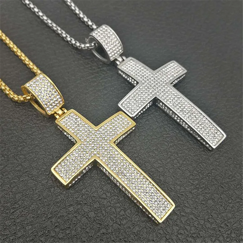 

Hip Hop Iced Out Bling Big Cross Pendants Necklaces For Men Stainless Steel Christian Jewelry Religious Dropshipping XL1134