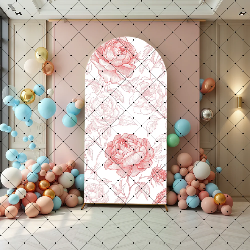 Pink Rose Pattern Arch Backdrops Cover Girls Birthday Party Baby Shower Bridal Portrait Photography Background Wall Decor