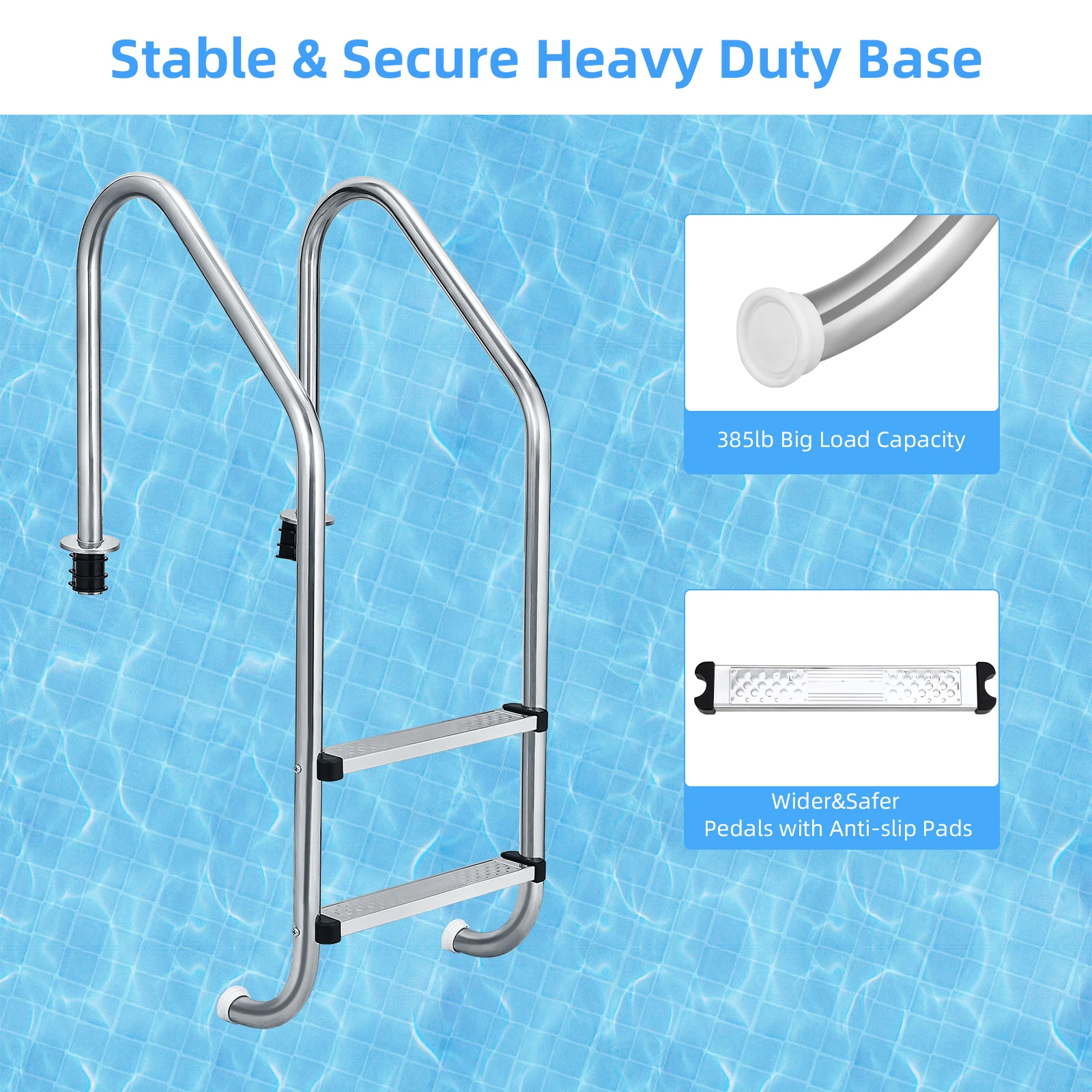 Swimming Pool Ladder 4-Step In-Ground Stainless Steel Step for Indoor/Outdoor Pool Heavy Duty Non-Slip Ladder Easy Assembly