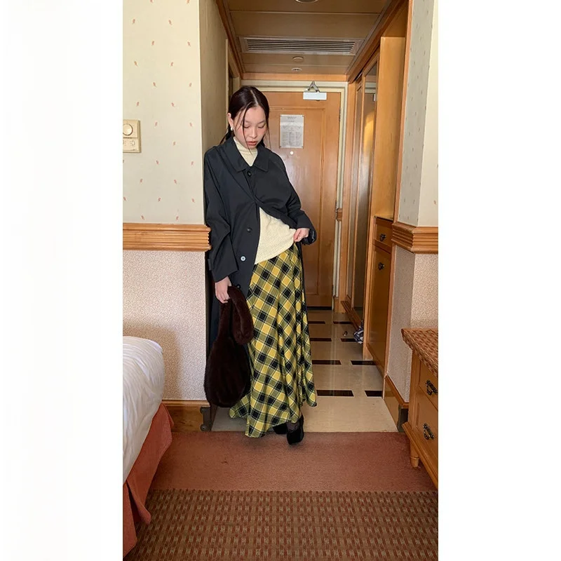 

Женское длинное пальто Engli Sle Carbon ey Lazy Sle, весеннее свободное пальто для похудения, корейская версия, ветровка средней длины...