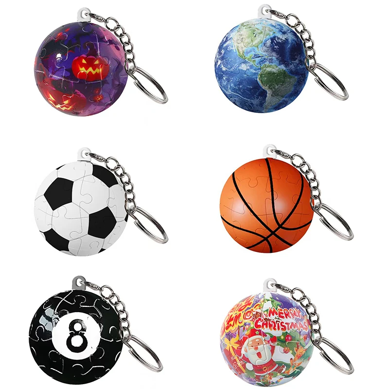 Desenhos animados 3D Jigsaw Keychain, blocos de construção, montagem Keyring, terra, futebol, basquete, pingente, brinquedos, presente