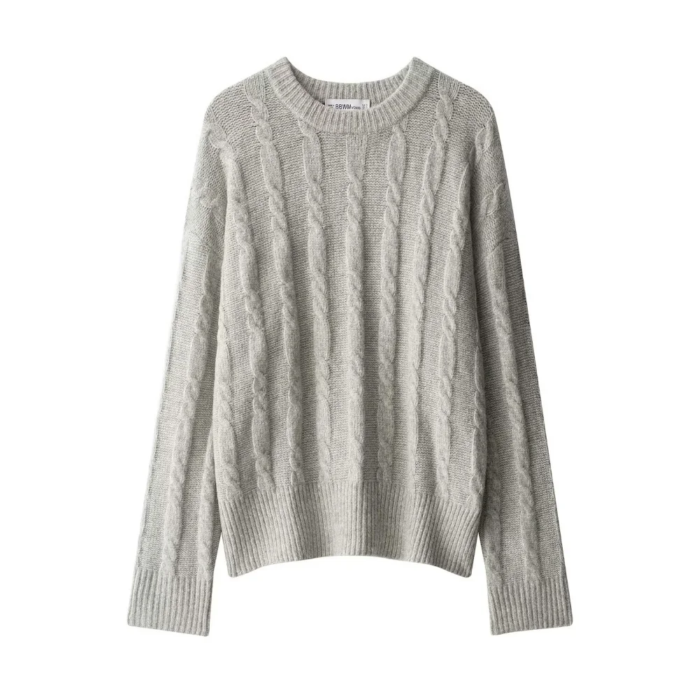 

UNIZERA 2025 New Women's Casual Fashion European and American Style Design Soft Cable Pattern Knitted Sweater