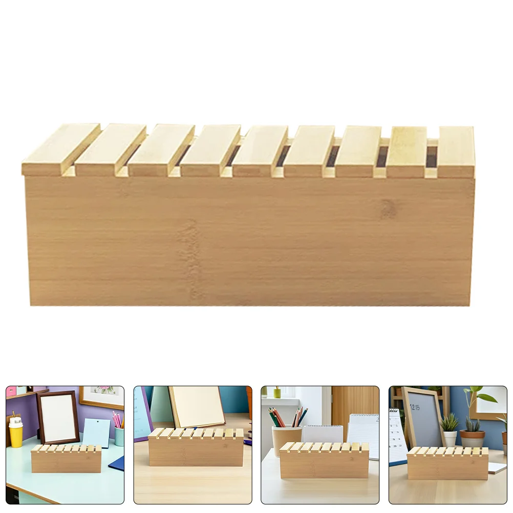 

Desktop Cable Organizer Box Wooden Desk Stationery Organiser with Phone Holder for Cord Management Workstation Decluttering Tool