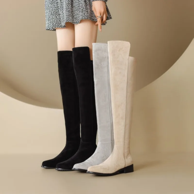 Shoes for Woman Middle Heel Footwear Winter Knee High Shaft Women's Boots Long Flat Gothic Spring Autumn Demi-season Quality Hot