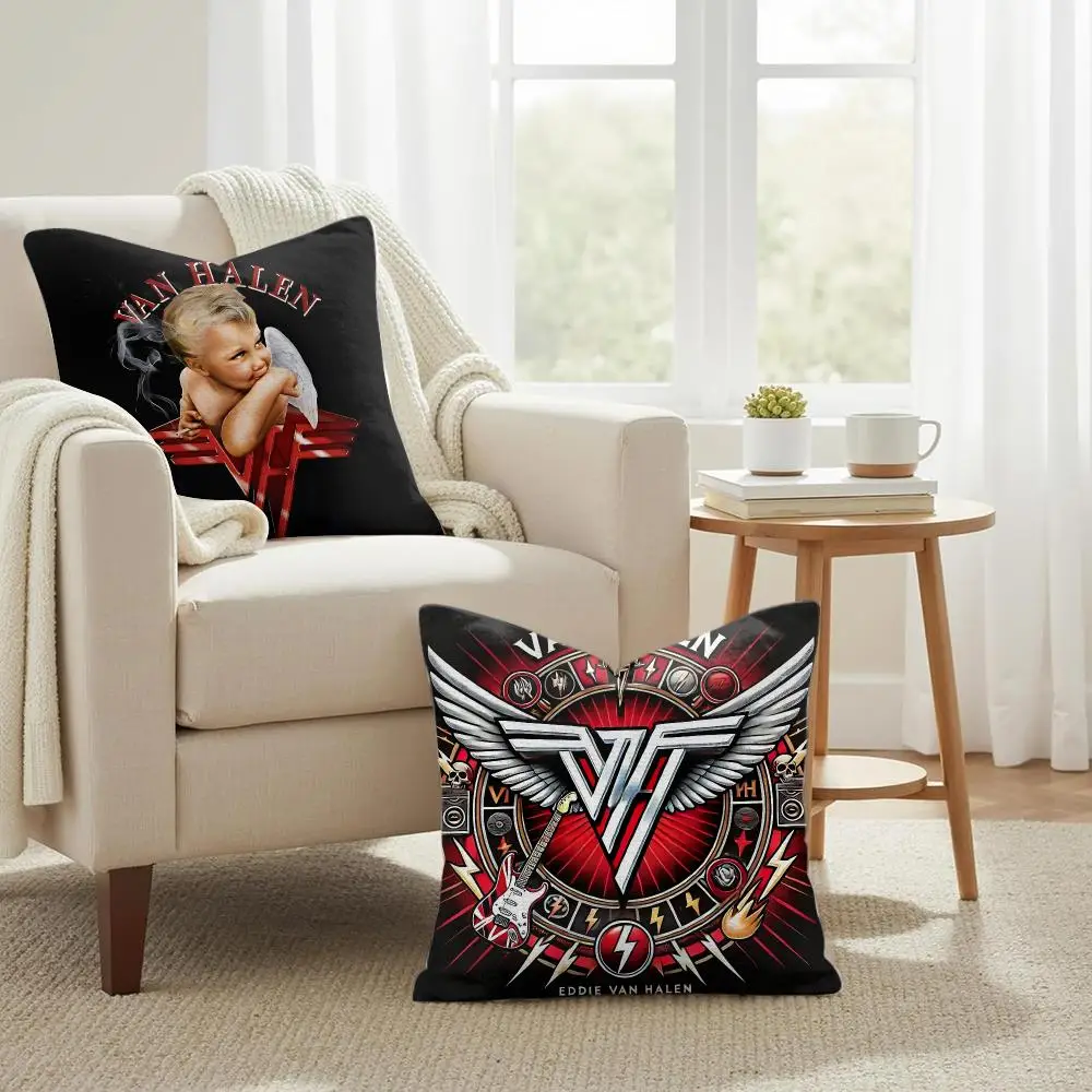 V-Van Halen Band Singer Cushion Cover Natural Linen Organic Fabric Double-Sided Printing Sofa Home Decor Gift Pillow Case
