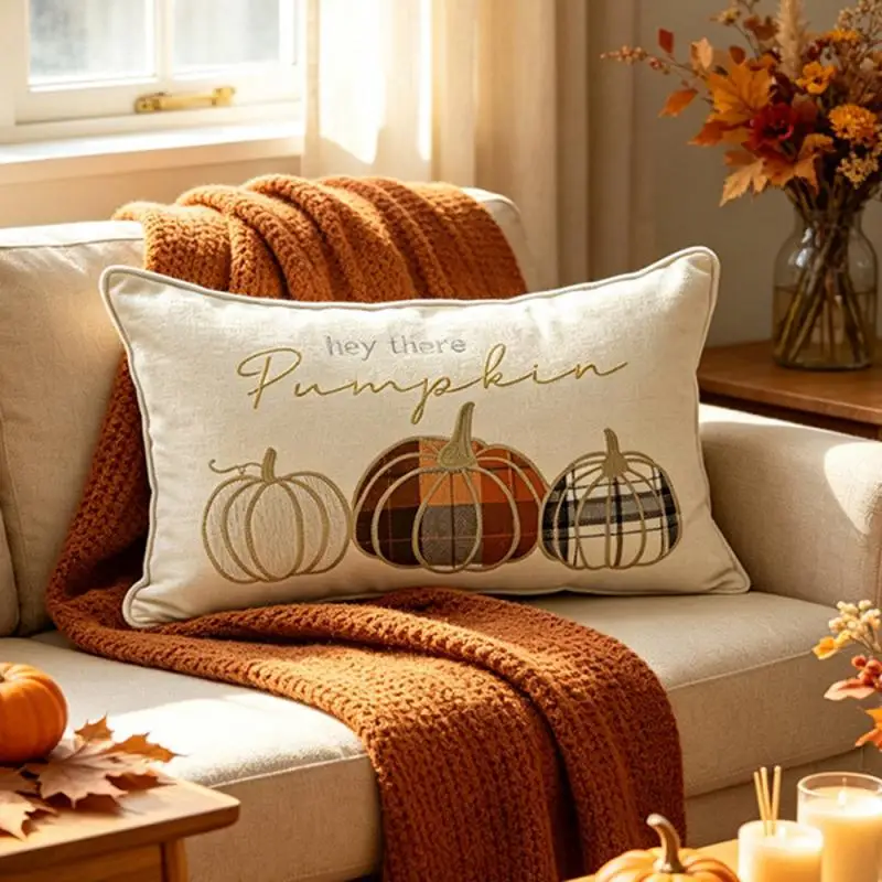 30x50 Kürbis-Bestickter Halloween-Kissenbezug Cojines Beige Orange Dekoration Sofa-Kissenbezug Kopfteil-Kissenbezug – Detail 6