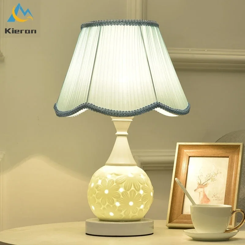 European Modern Simple Ceramic LED Desk Lamps Bedroom Study Bedside Table Lamps Living Room Decor Dimming Fabric Art Floor Lamps