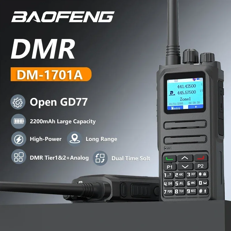 Baofeng Walkie Talkie DM-1701A DMR Dual Mode Analog and Digital Radio Tier 1&2 Dual-Time Slot DM1701 Ham Dual-Band DM-1801 DM-5R